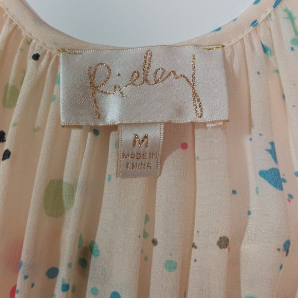 RIELEY Polka Dot Ruffle Silk Dress Size M - Picture 3 of 4